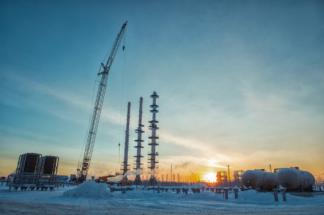 Строительство установки комплексной подготовки газа № 3 Чаяндинского нефтегазоконденсатного месторождения, январь 2018 года
