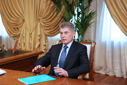Олег Кожемяко во время рабочей встречи с Алексеем Миллером