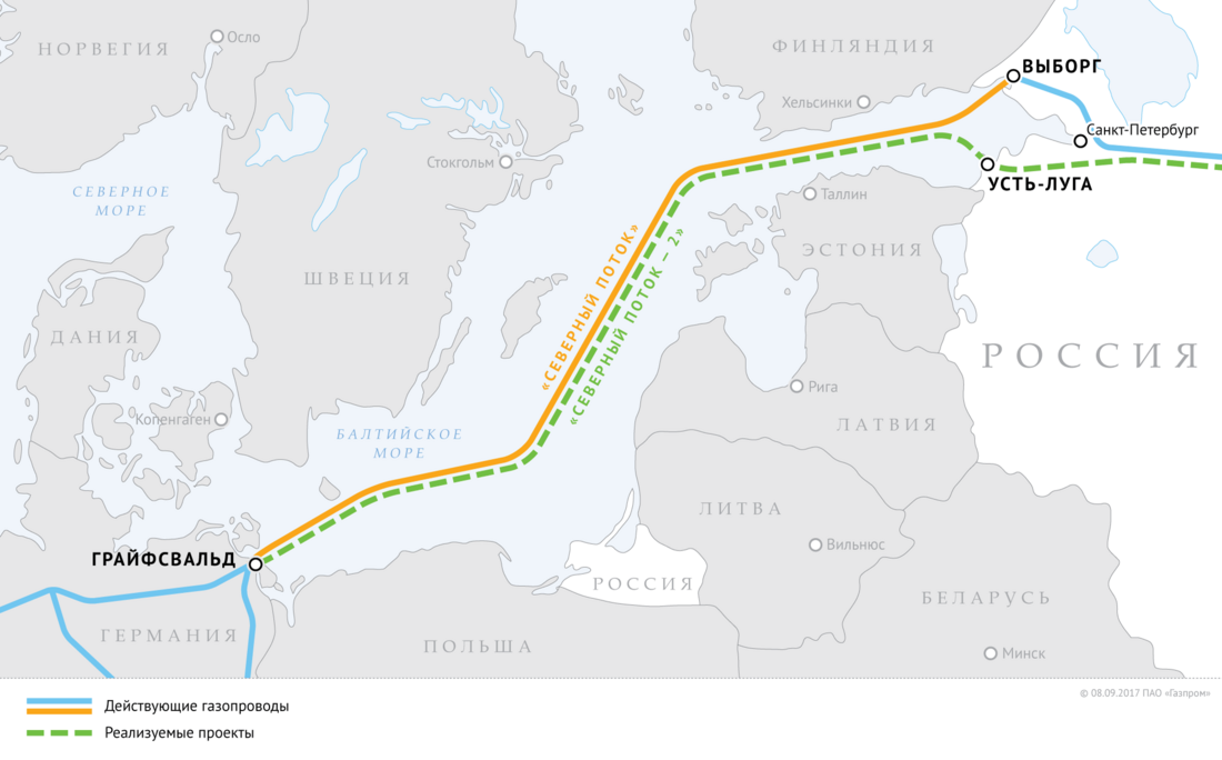 Схема газопроводов «Северный поток» и «Северный поток — 2