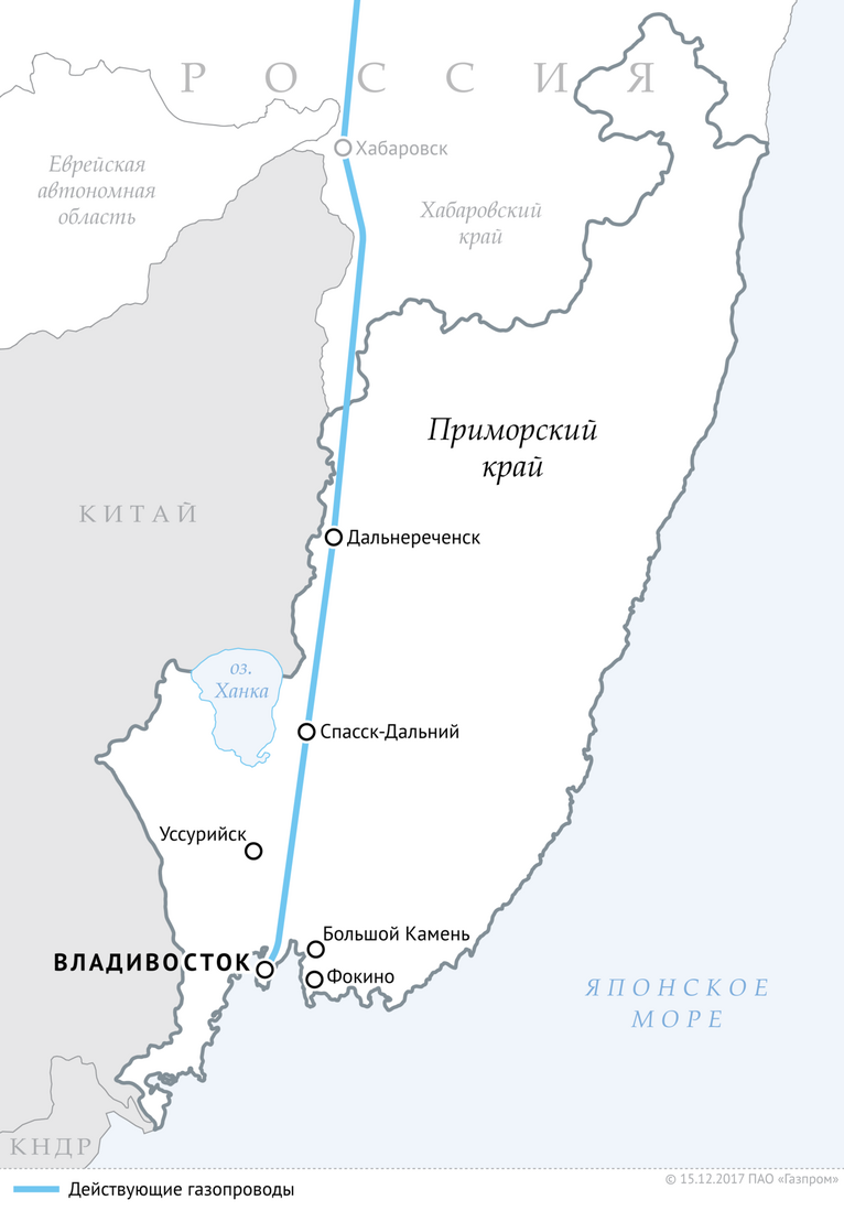 Схема магистральных газопроводов в Приморском крае