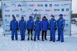 Команда Сахалинского ЛПУМТ ООО "Газпром трансгаз Томск", принявшая участие в лыжной гонке.